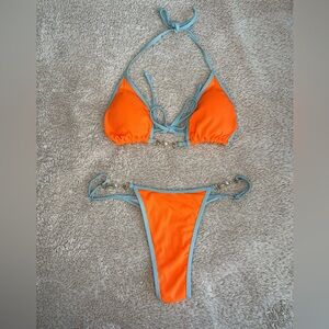 Orange and Blue Bikini with Pearl details
